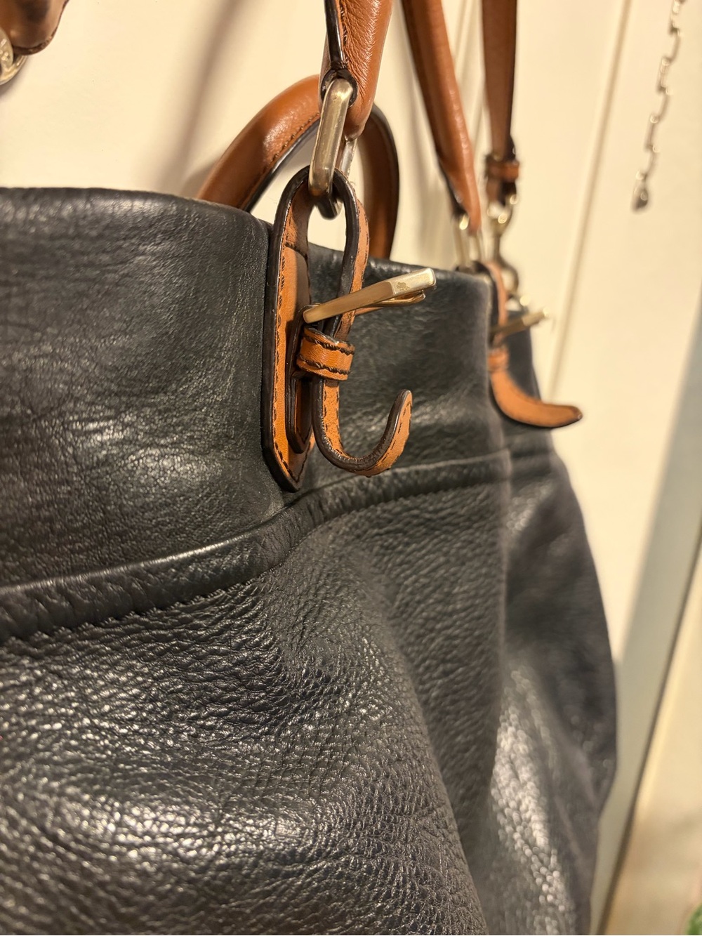 MCM Black Leather Tote with Brown Handles and Strap - Picture 10 of 17